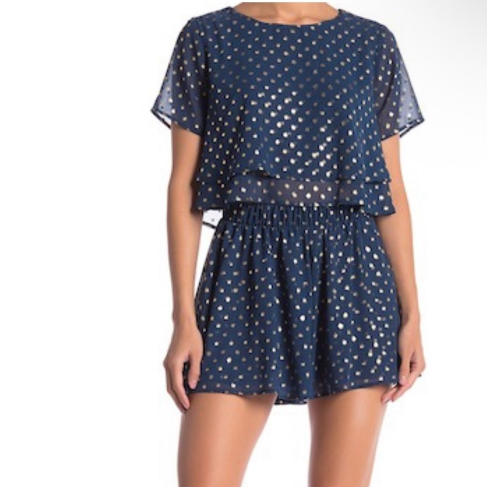 Show Me‎ Your Mumu Candice Blue & Gold Polka Dot Crop Top Size Medium